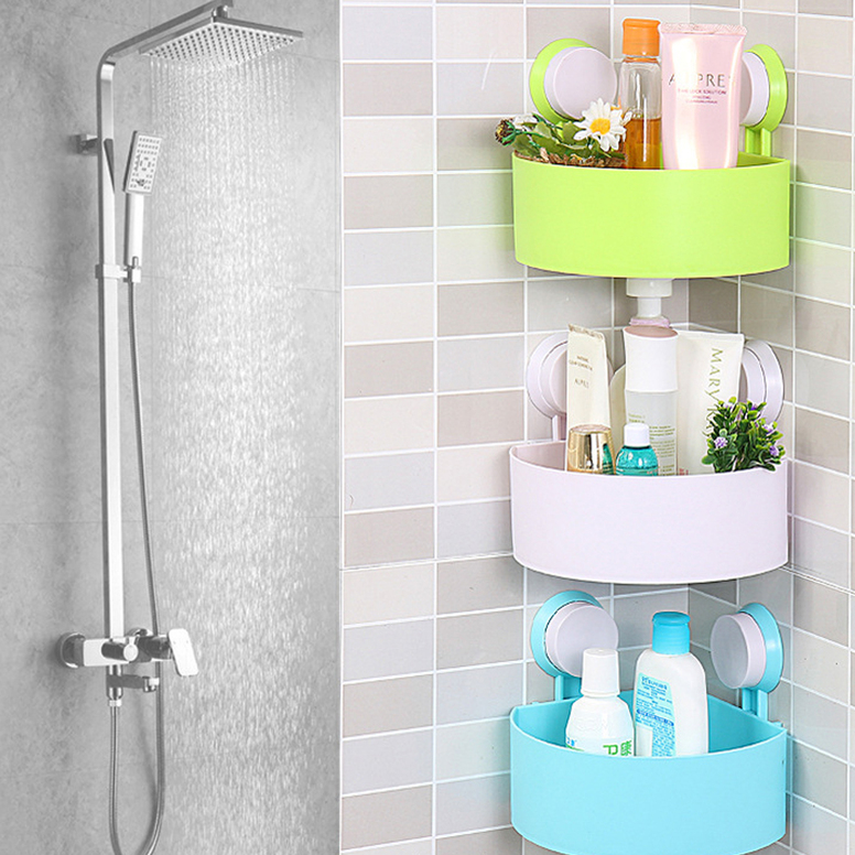 Bathroom Corner Triangle Shelf Suction Rack Shower Wall
